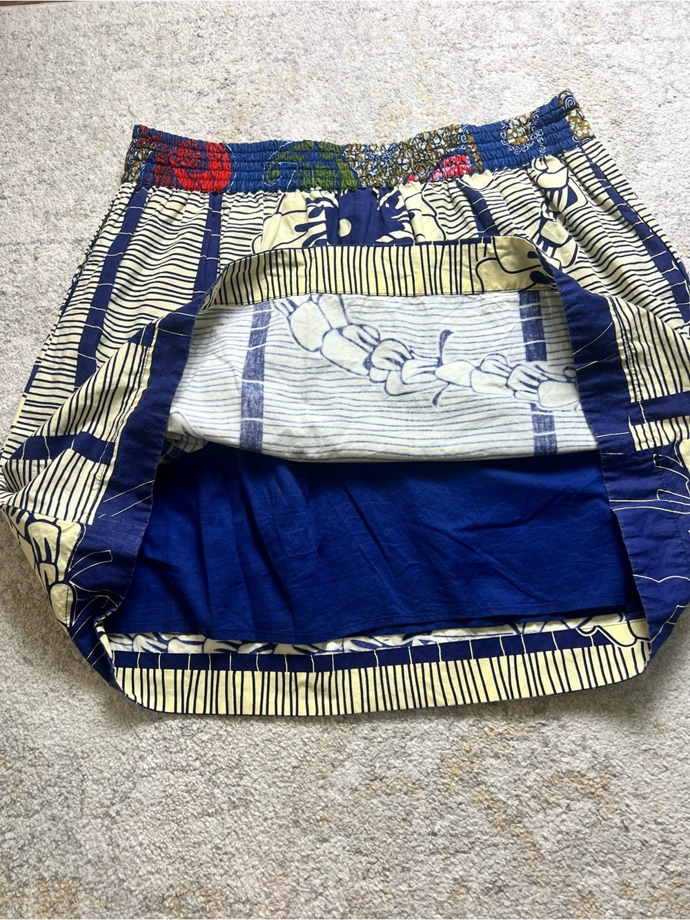 Anthropologie Made In Rwanda Cotton Floral Pocket Mini Skirt Blue Ivory Size M/L - Picture 7 of 8